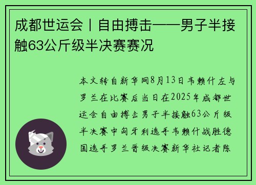 成都世运会丨自由搏击——男子半接触63公斤级半决赛赛况
