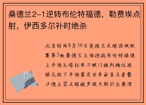 桑德兰2-1逆转布伦特福德，勒费埃点射，伊西多尔补时绝杀